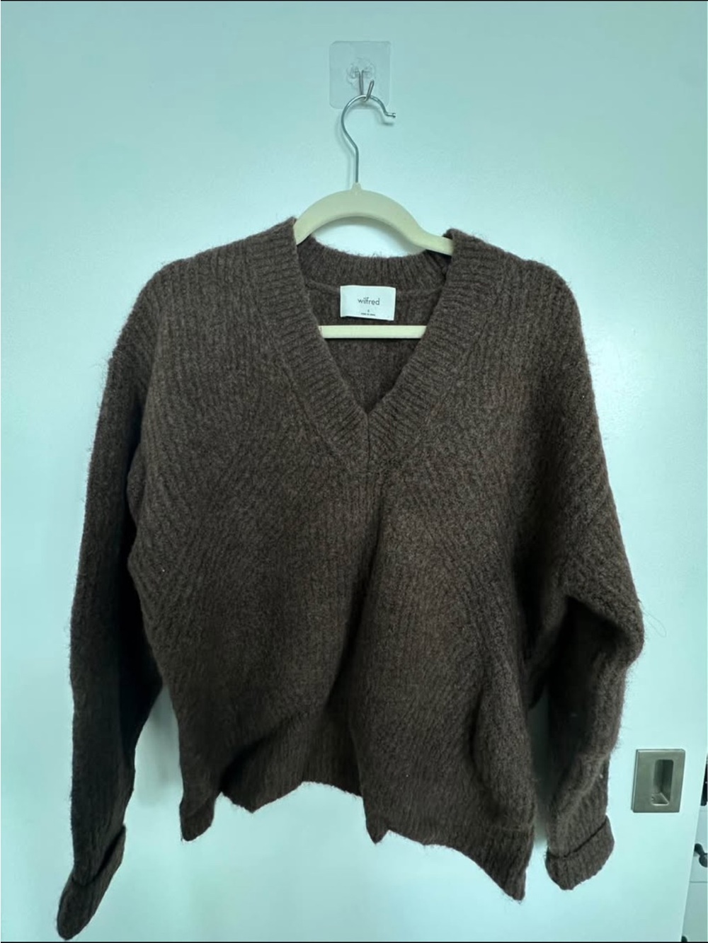 Aritzia Brown V-Neck Wool Sweater